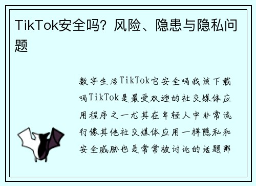 TikTok安全吗？风险、隐患与隐私问题